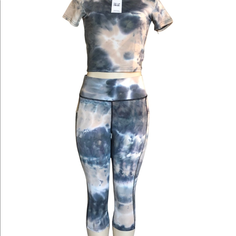 Blue/Tan Tie Dye 2 Piece Leggings Set